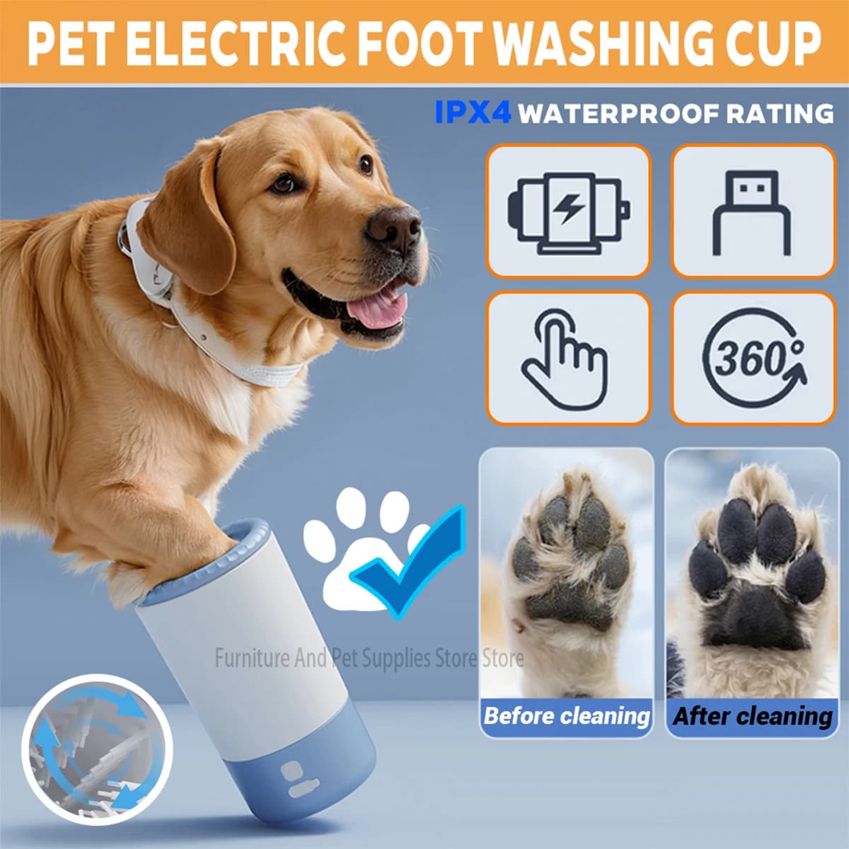 Lavatrice per piedi per animali domestici Pulitore elettrico per zampe di animali domestici Pulitore rapido automatico per zampe di animali domestici Tazza per piedi impermeabile portatile a basso rumore