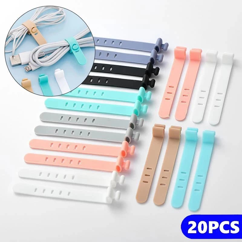 4/20pcs Silicone Avvolgicavo Organizzatore Clip per auricolari Cavo di ricarica del telefono Gestione del cavo Cinghie con fibbia Linea Storge Holder Clip