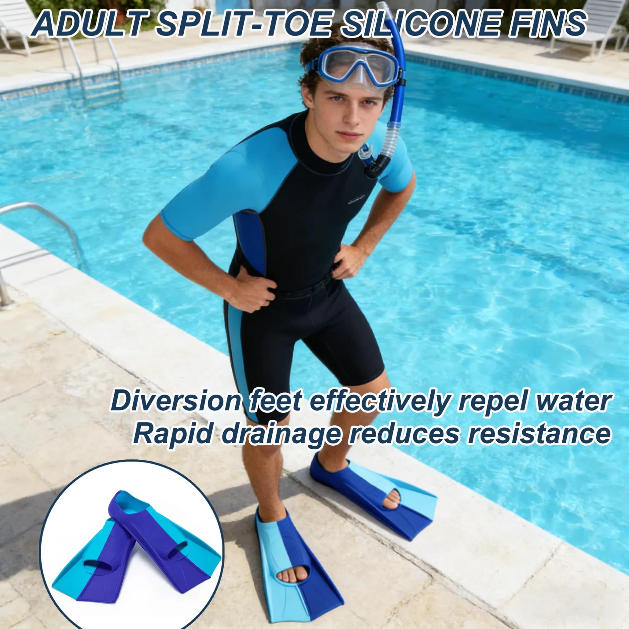 Pinne in Silicone Divise per Bambini, Adulti e Ragazzi - Pinne Corte per Snorkeling, Nuoto e Allenamento in Piscina - Per Principianti, Ragazze e Ragazzi, Multimisura