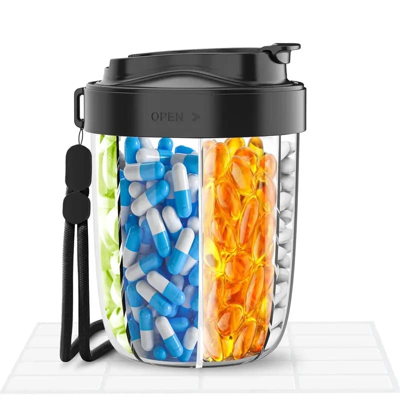 6 Grids Large Pill Cup Bottle Organizer Supplement Organizer for Holding 6 Various Vitamins Travel Pill Case Box Straw Container