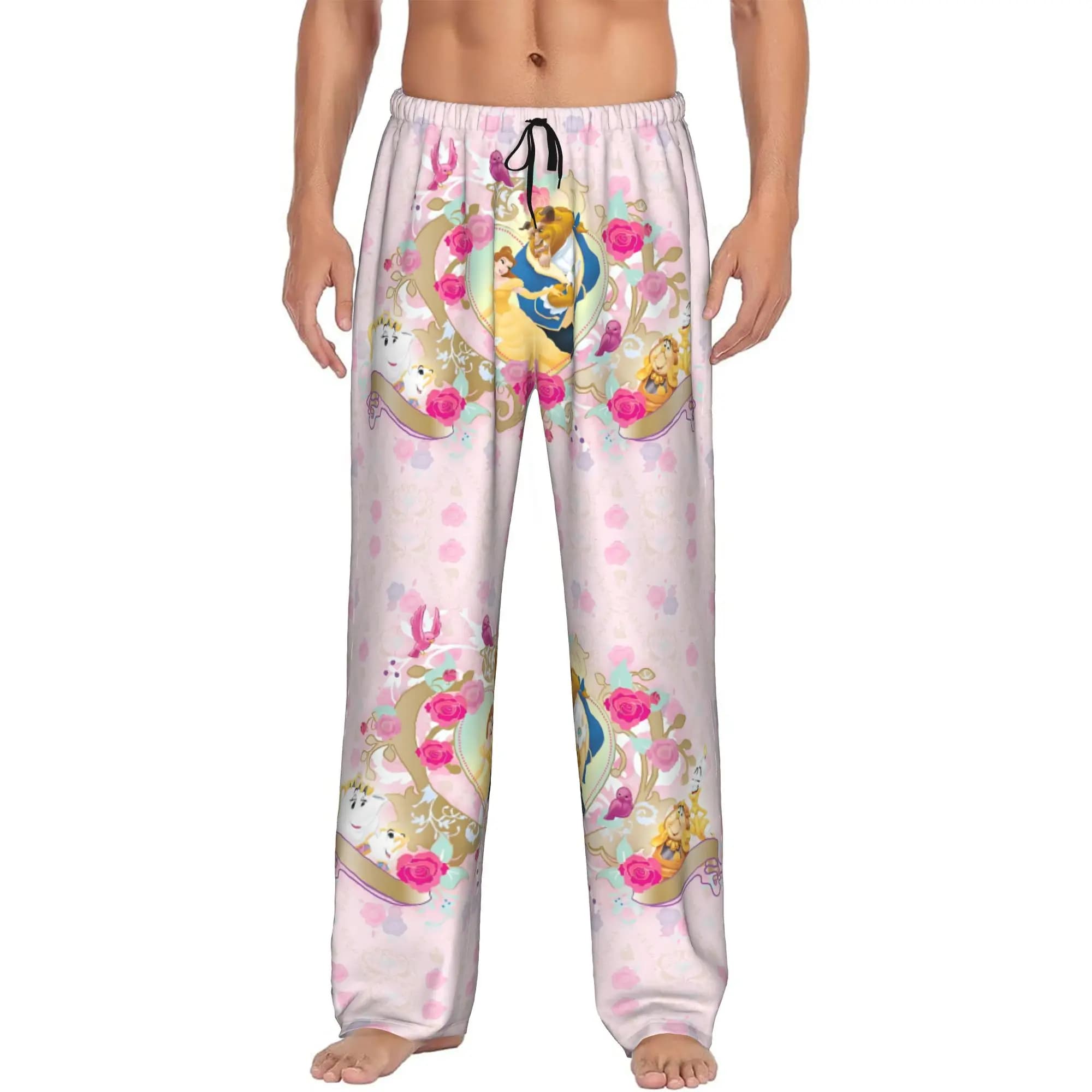 Custom Print Beauty And The Beast Pajama Pants Men Sleep Sleepwear Bottoms with Pockets