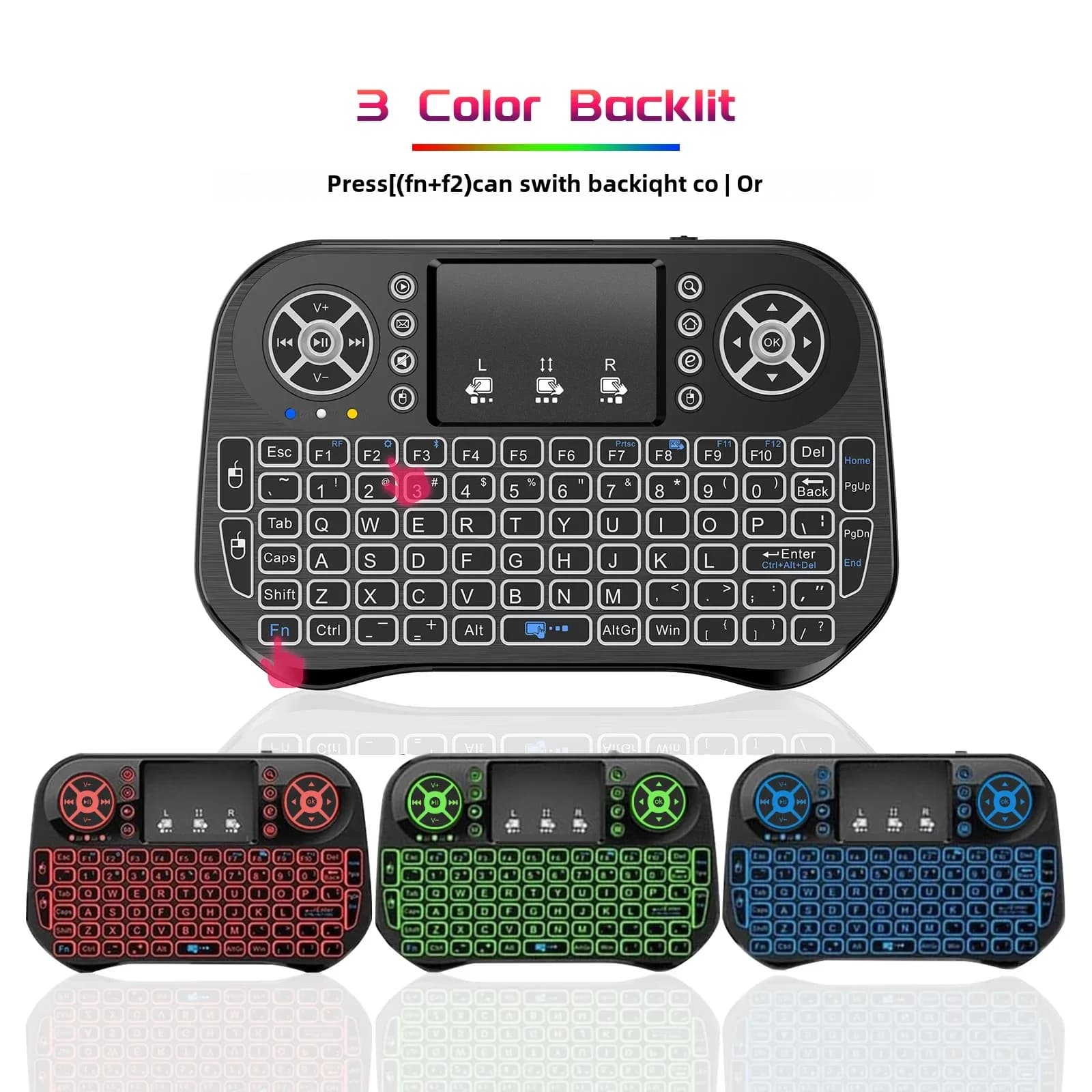Mini tastiera wireless iPazzPort con mouse touchpad combinato, controller retroilluminato Bluetooth e 2.4G per Android Box, PC, HTPC, tavolo