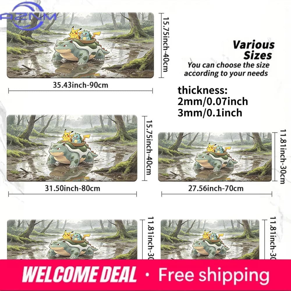 Torterra with Pikachu in Basket Gaming Mouse Pad with Non-Slip Rubber Base