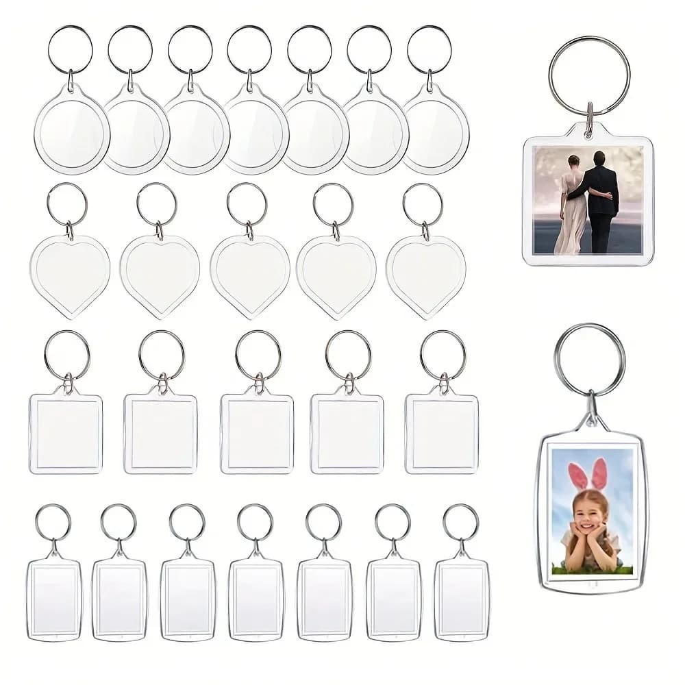 10 PCS Acrylic Photo Frame Keychain Clear Picture Insert Blank Keyrings for Double-Sided Photos DIY Supplies