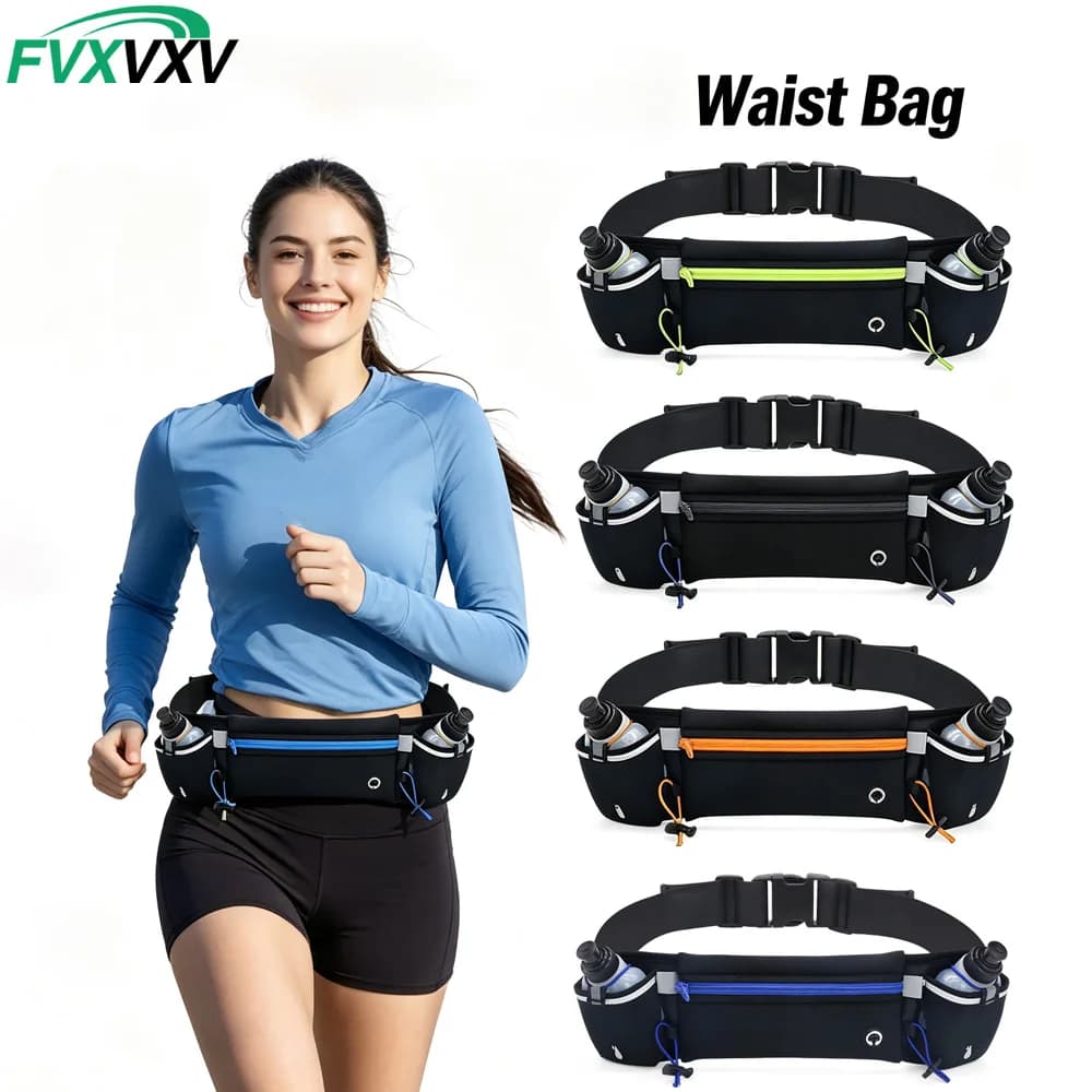 1PC Running Belt with Water Bottles - Hands Free Fanny Pack for HikinTravel,Adjustable Water Resistant Waist Pouch for Phone Key
