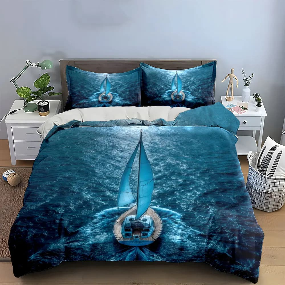 Set di biancheria da letto Sea Sailing Decor Set con 1 copripiumino e 2 federe, singolo, matrimoniale, king, queen, idea regalo