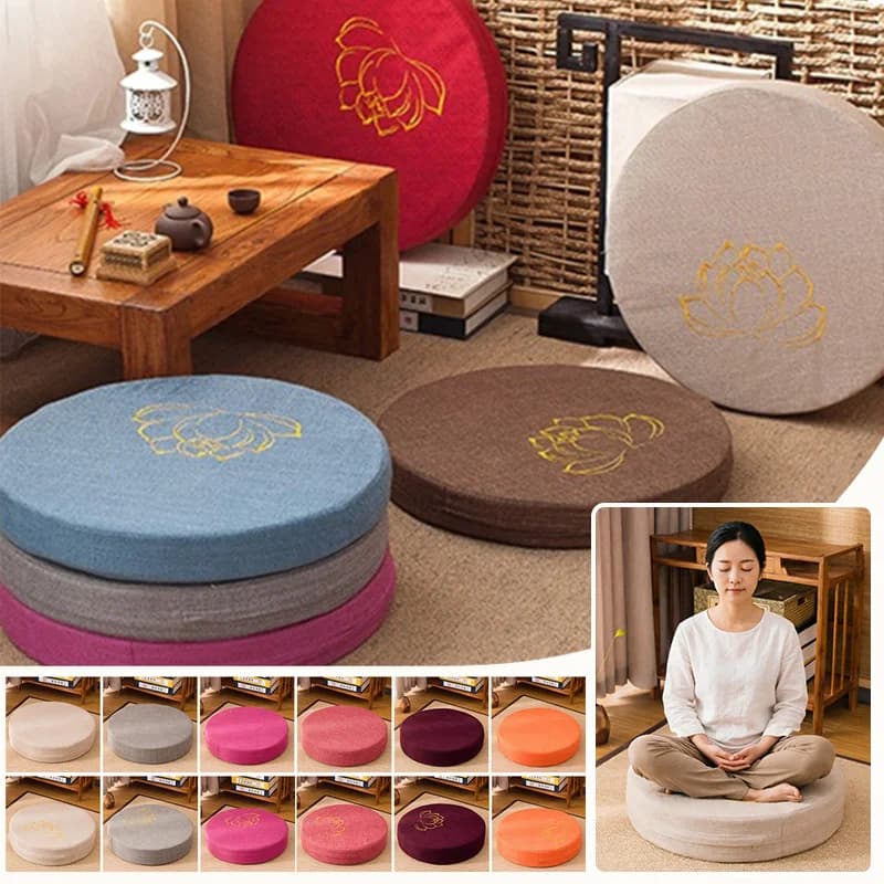 Lotus Embroidered Floor Cushion Removable Washable Round Meditation Kneeling Pad Tatami Seat Mat for Yoga Meditation Prayer