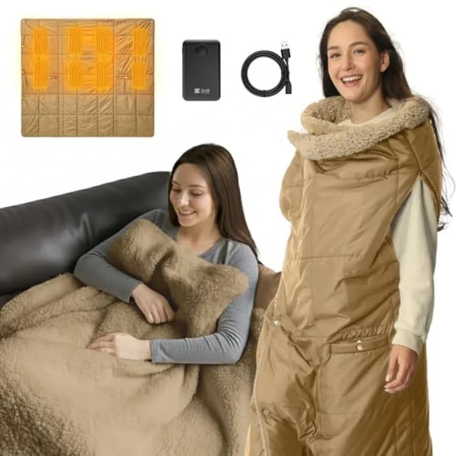 Coperta Riscaldante Elettrica Portatile Senza Fili, Coperta Riscaldante Indossabile a Batteria, Coperta Termica Ricaricabile