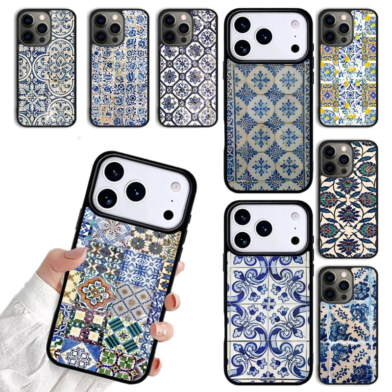 Portuguese Tiles SOFT Phone case For iPhone 17 16 15 14 Plus 13 12 11 Pro Max 17air Funda For magnetic Magsafe Cover