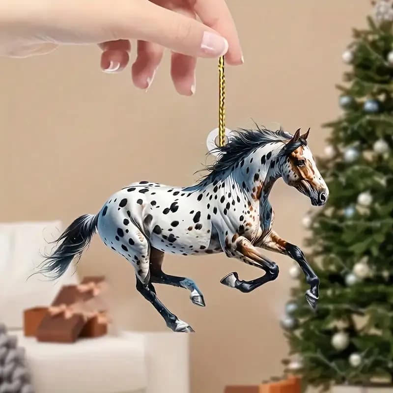 Ciondolo 2D Piatto ed Elegante in Acrilico con Cavallo Bianco e Corda Dorata - Regalo Ideale per i Propri Cari, per Specchietto Auto, Zaino, Soggiorno e Portachiavi