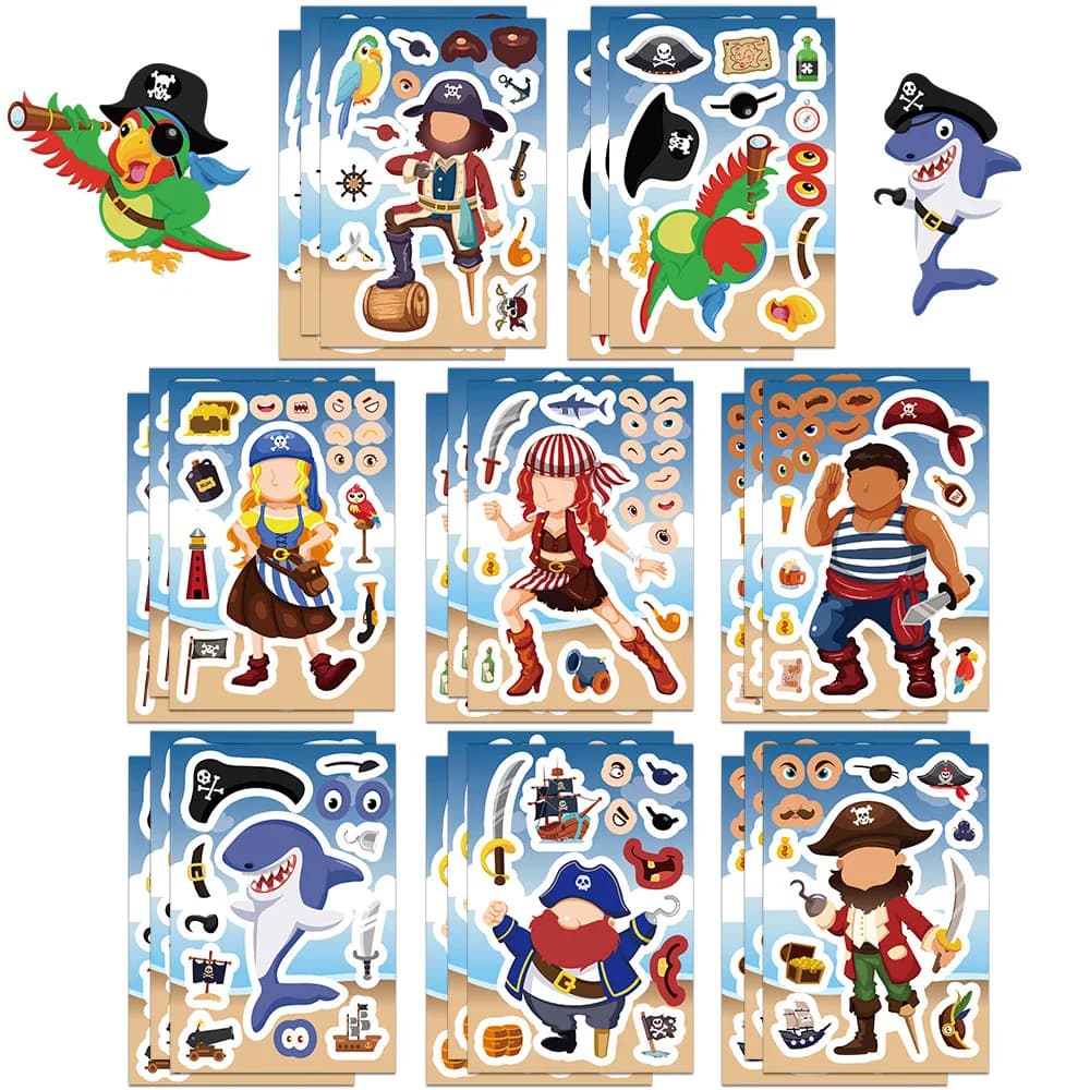 8 custodie per telefoni con decorazioni creative per collage di cartoni animati pirati, tazze d'acqua, adesivi impermeabili personalizzati fai da te per notebook