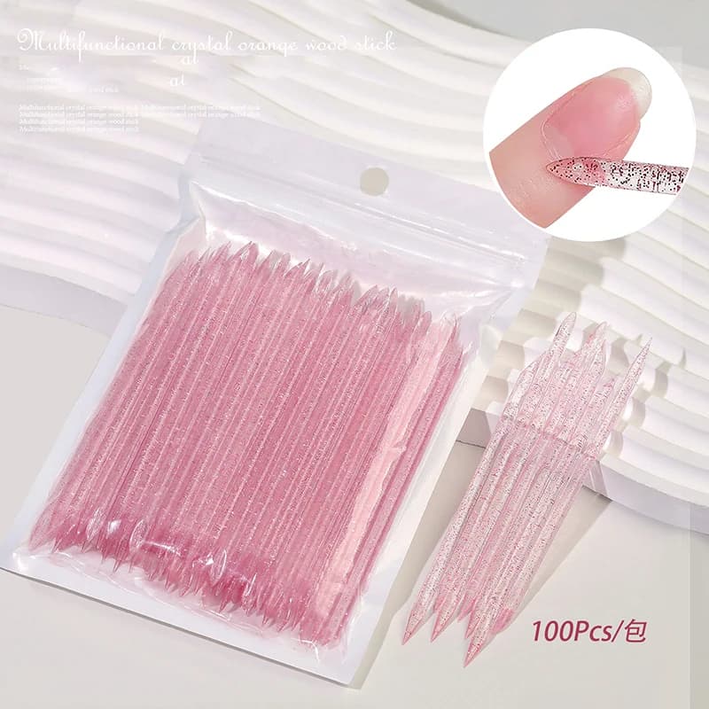 100 Pezzi Penne per Nail Art con Doppia Punta in Cristallo Glitterato, Spingicuticole Riutilizzabile e Strumento per Manicure con Puntini di Diamante Acrilico