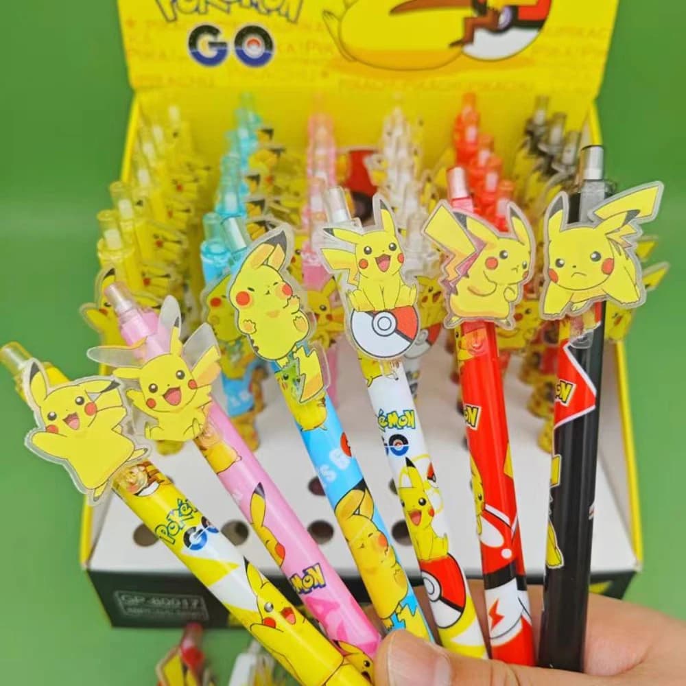 6 pezzi di penne a sfera nere da 0,5 mm con personaggi anime Pokemon Pikachu, penne gel a pulsante per la scuola, l'ufficio, la scrittura, il disegno e la cancelleria