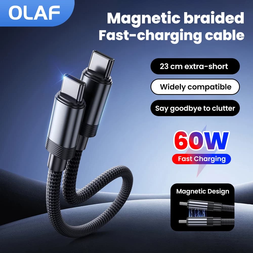60W 23CM Type C To Type C Short Cable Fast Charging For iPhone 15 16 17 Samsung Huawei Xiaomi Power Bank USB C To USB C Cable