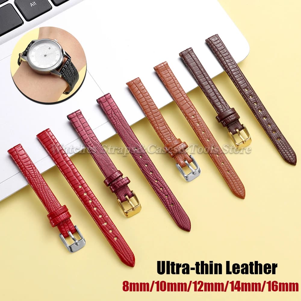 8mm 10mm 12mm 14mm 16mm Slim Lizard Patterned Leather Watch Strap for Women Watch Band Ultra-thin Replace Universal Wristbands
