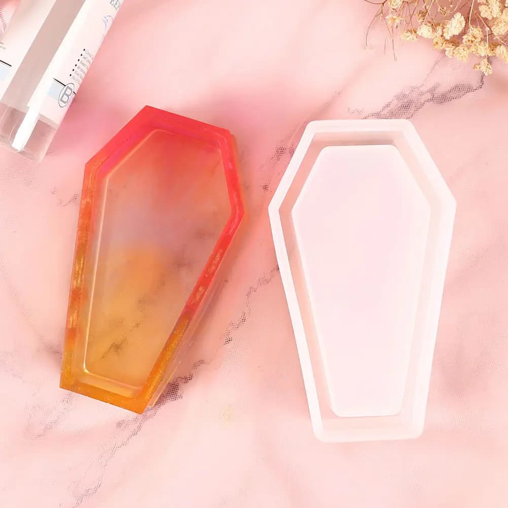 Stampo in Silicone Flessibile a Forma di Bara Facile da Usare, Kit Fai-da-te per Artigianato di Halloween, per Realizzare Scatole Portaoggetti a Forma di Bara, Ornamenti da Scrivania in Resina Epossidica