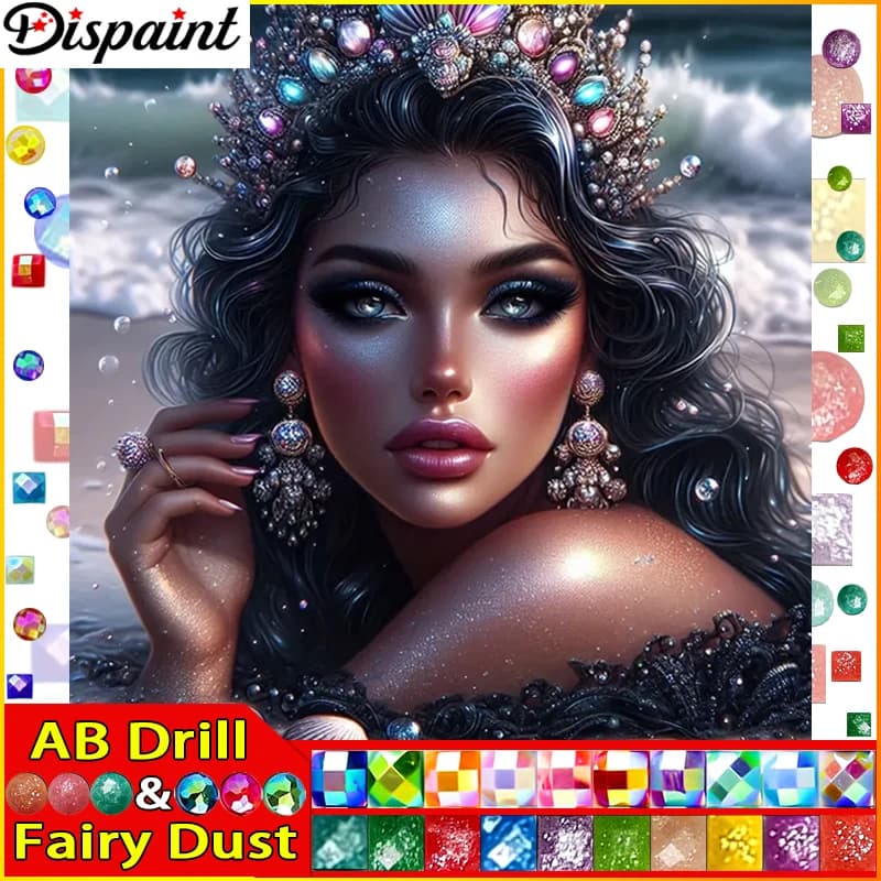 Dispaint Fairy Dust AB Square/Round Drill 5D DIY Diamond Painting "Woman Beach" Embroidery Cross Stitch Full Rhinestone Decor