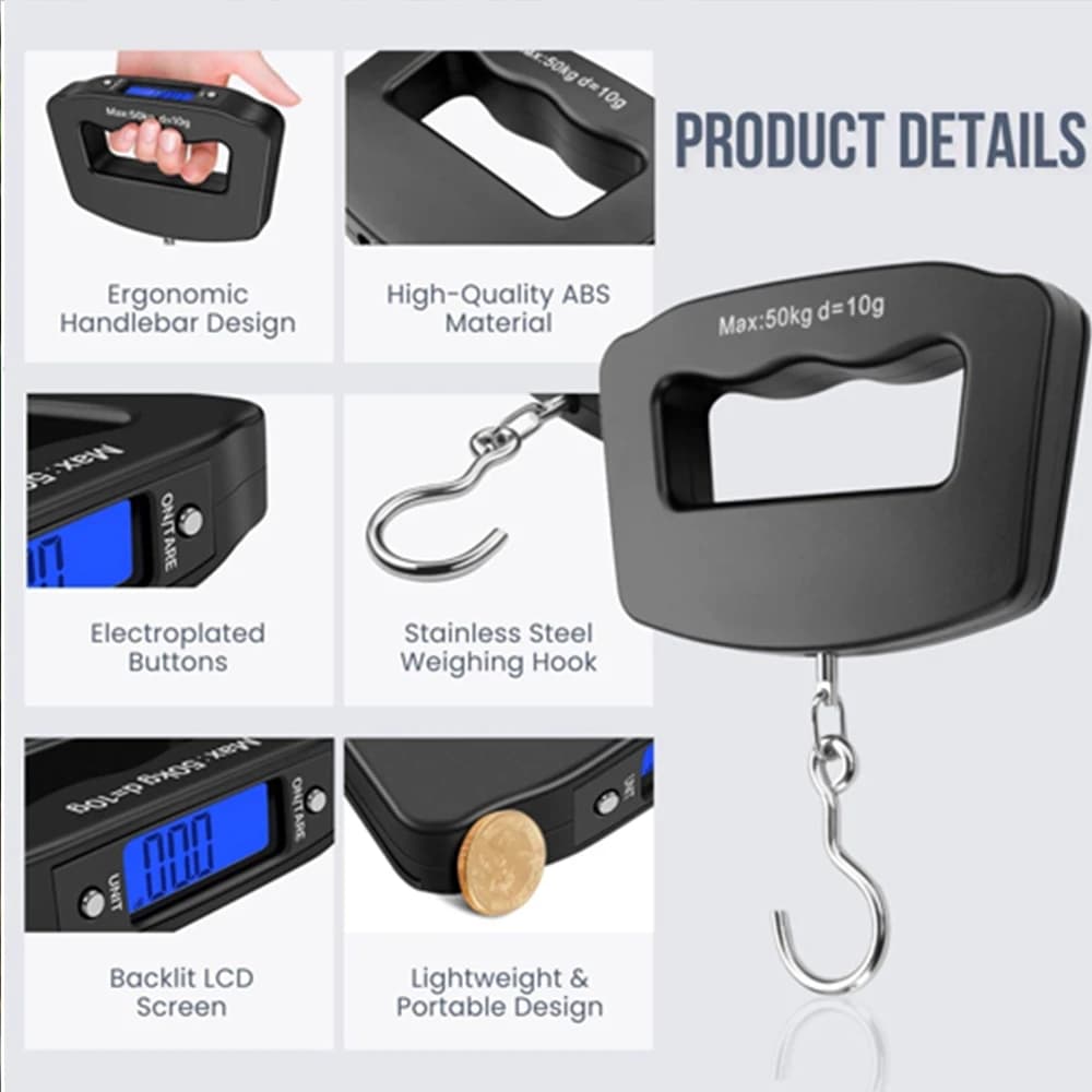 1pc 50kg/110lb Bilancia sospesa Bilancia portatile LCD Digital Bagagli Valigia Bilancia Maneggiata Borsa da viaggio Bagaglio Pesce Gancio di pesatura