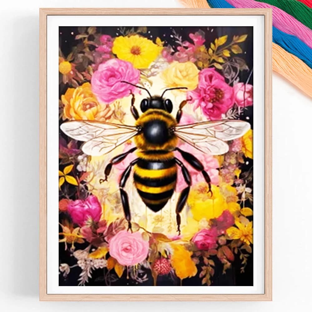1pc Cross Stitch Kit Flowers Surround Bumblebees Animal Design Home Wall Art Craft Sewing Supplies For Living Room Bedroom Decor