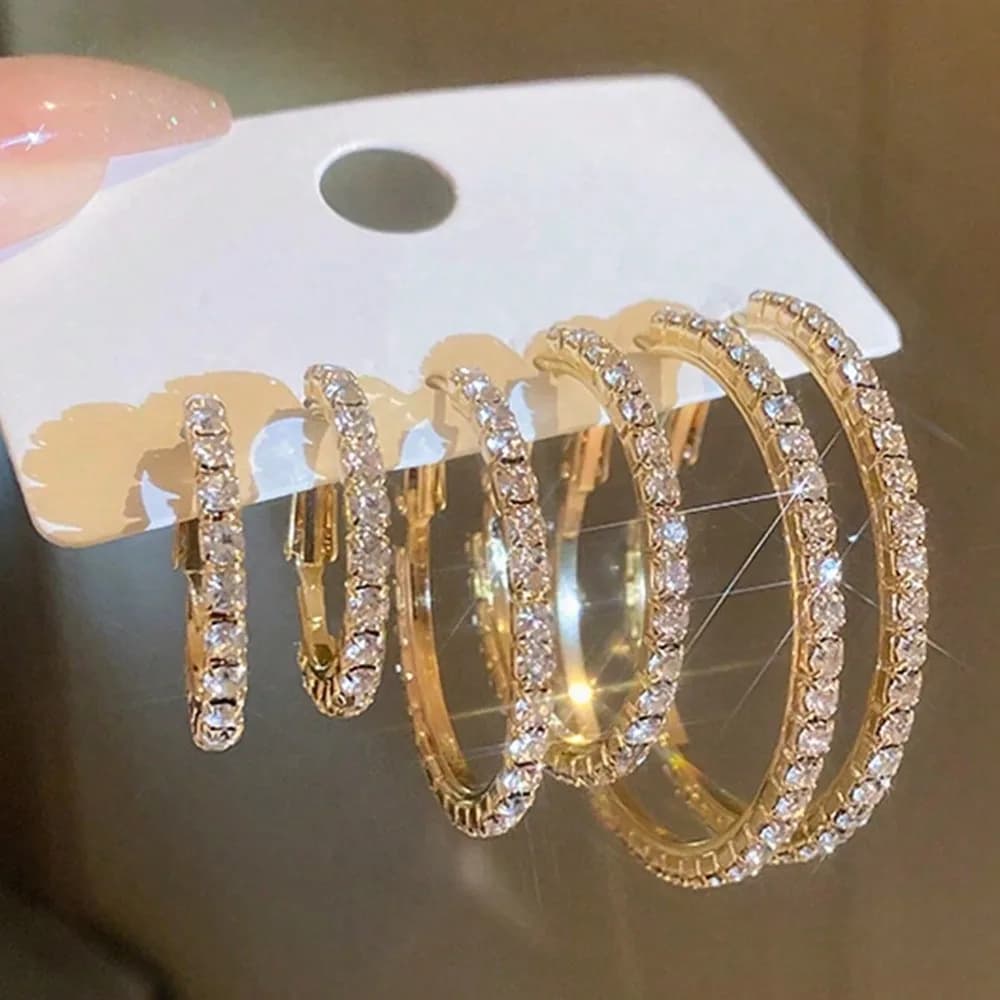 Set da 6 pezzi Orecchini a cerchio classici pieni di zirconi lucidi per le donne Nuovo fascino Matrimonio Sposa Regalo di lusso Set di gioielli con orecchini coreani