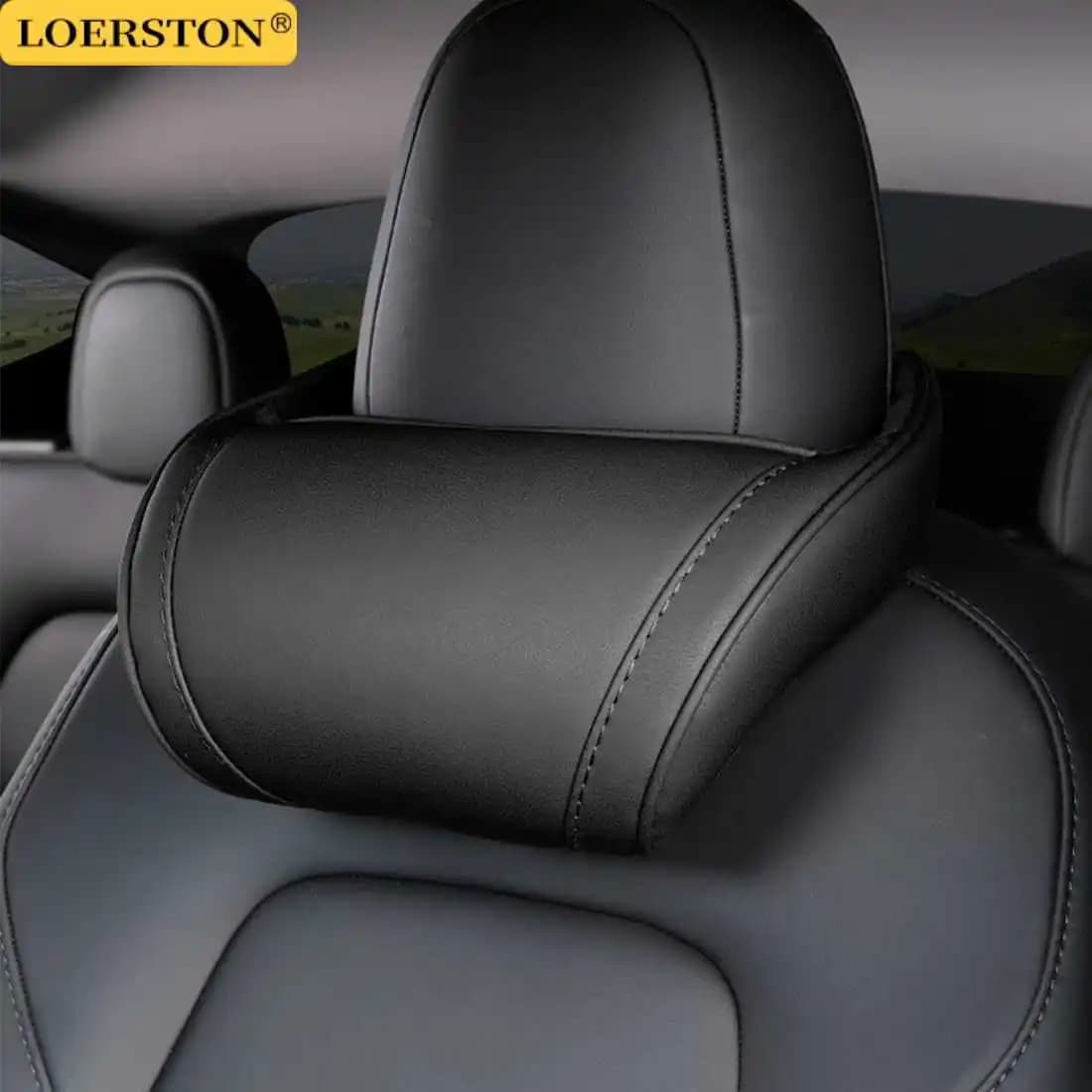 For Tesla Model 3/Y/X/S Seat Headrest Travel Rest Neck Pillow PU Leather Neck Pillow Memory Foam Pillows Car Accessories