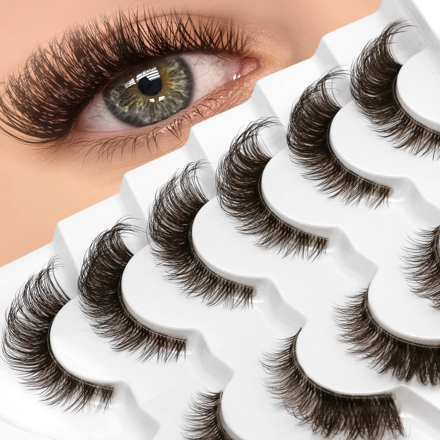 VELTRINAY Ciglia marroni Cat Eye Ciglia sottili Aspetto naturale Ciglia finte Fox Eye Lash Wispy Fuax Visone Ciglia finte