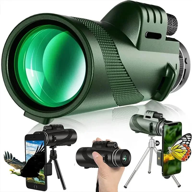 80x100 HD ZOOM Powerful Monocular Telescope Portable Binocular Long-Ray Telescope Hunting Camping with Tripod Phone Clip