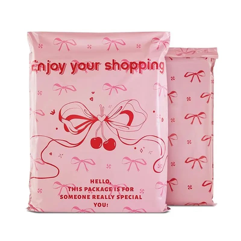 50 Pz Rosa Mailing Poly Abbigliamento Borsa per scarpe Catoon Bow Self-Seal Logistica Ecommerce Corriere Borsa per consegna Borse di stoccaggio impermeabili