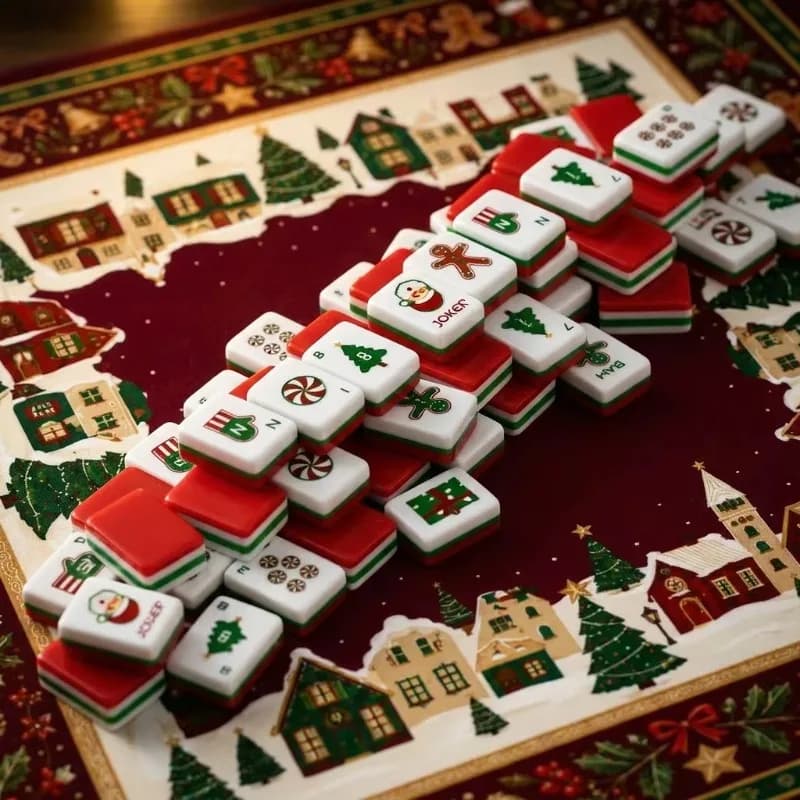 Gingerbread man border Christmas mahjong tiles 30x23x13mm, acrylic 160 pieces, Santa Claus Christmas tree gift