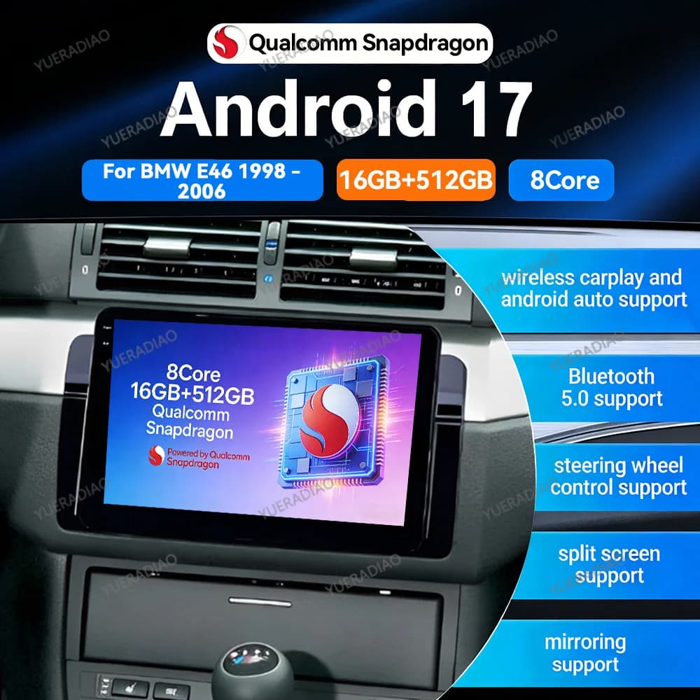Android 17 Car Radio For BMW E46 M3 1998 - 2006 Wireless Carplay Auto Multimedia Video Player Head Unit 4G WIFI Carplay Auto GPS
