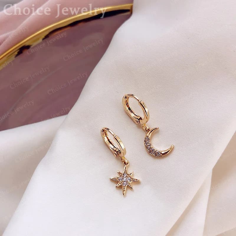 925 Sterling Silver Zircon Moon Star Earrings For Women Fashion Drop Earring Wedding Charms Party Jewelry Accessories