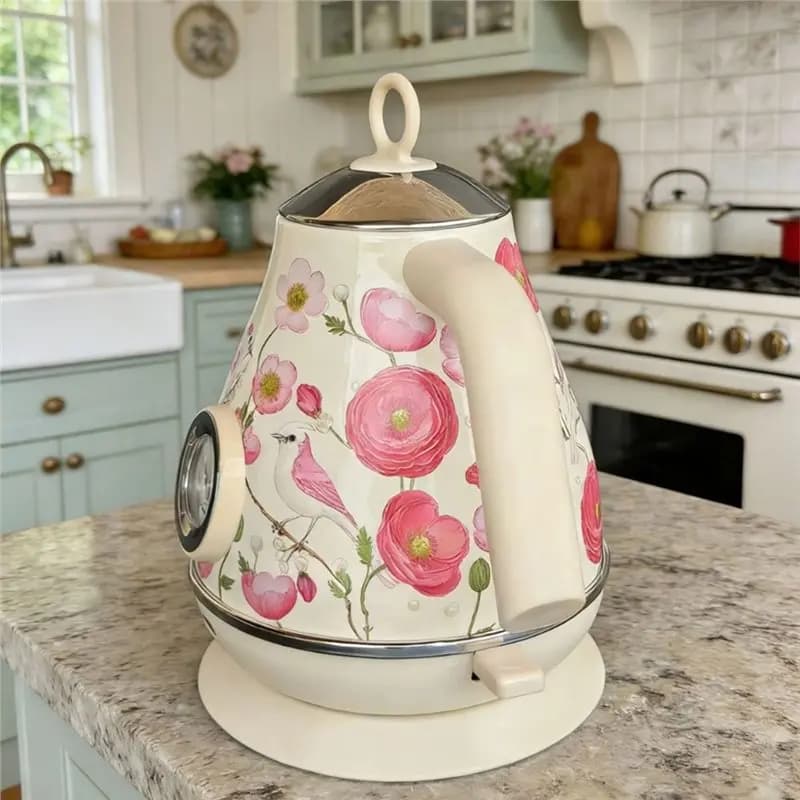 NEW!A61I Retro Design 1.7L Electric Kettle With Temperature Display Boiling Water Auto Power Off Teapot EU Plug Kitchen Tool