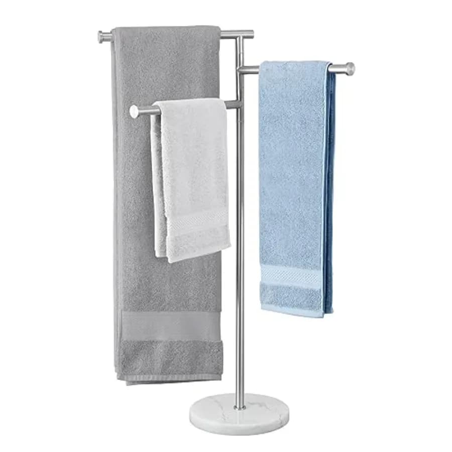 Portasciugamani da terra per bagno con base in marmo pesante, 40 pollici, 3 barre girevoli, Premium