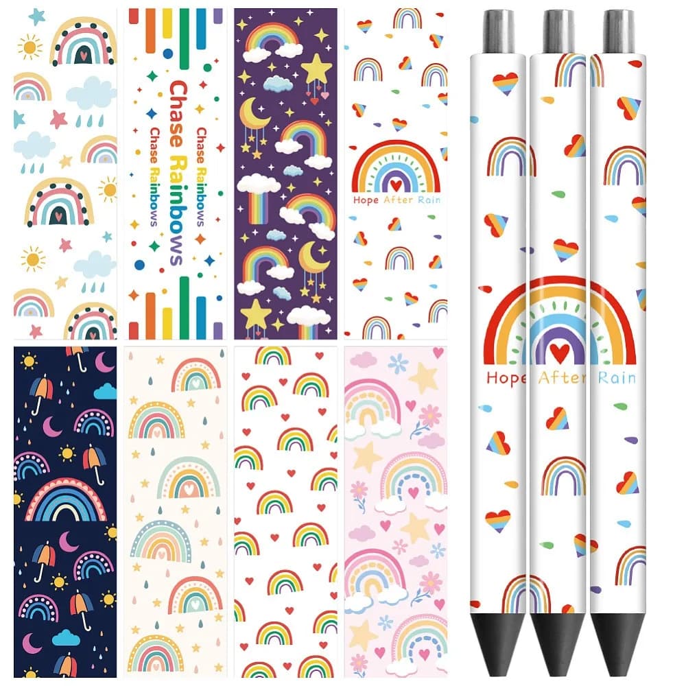 Peacoblue UV DTF Pen Wraps Transfer Sticker Decal Rainbows - 48pcs Waterproof HD Print UV DTF Pen Adhesive Decals