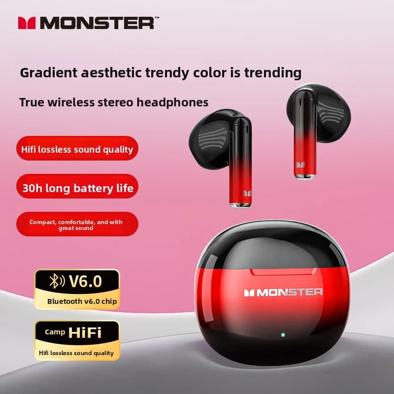 MONSTER GT37 TWS Bluetooth5.3 Wireless earphones with active noise deletion Stereo headphones with stereo audio for games for Android iOS