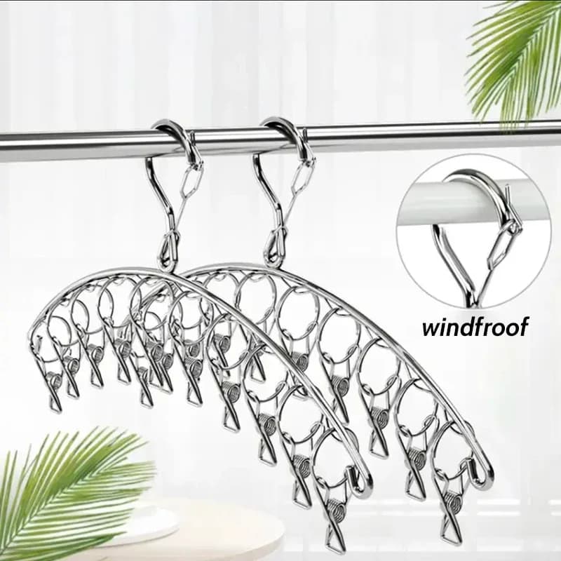 10 Clips Stainless Steel Clothes Drying Hanger Windproof Clothing Rack Socks Laundry Airer Underwear Socks Holders Organizer