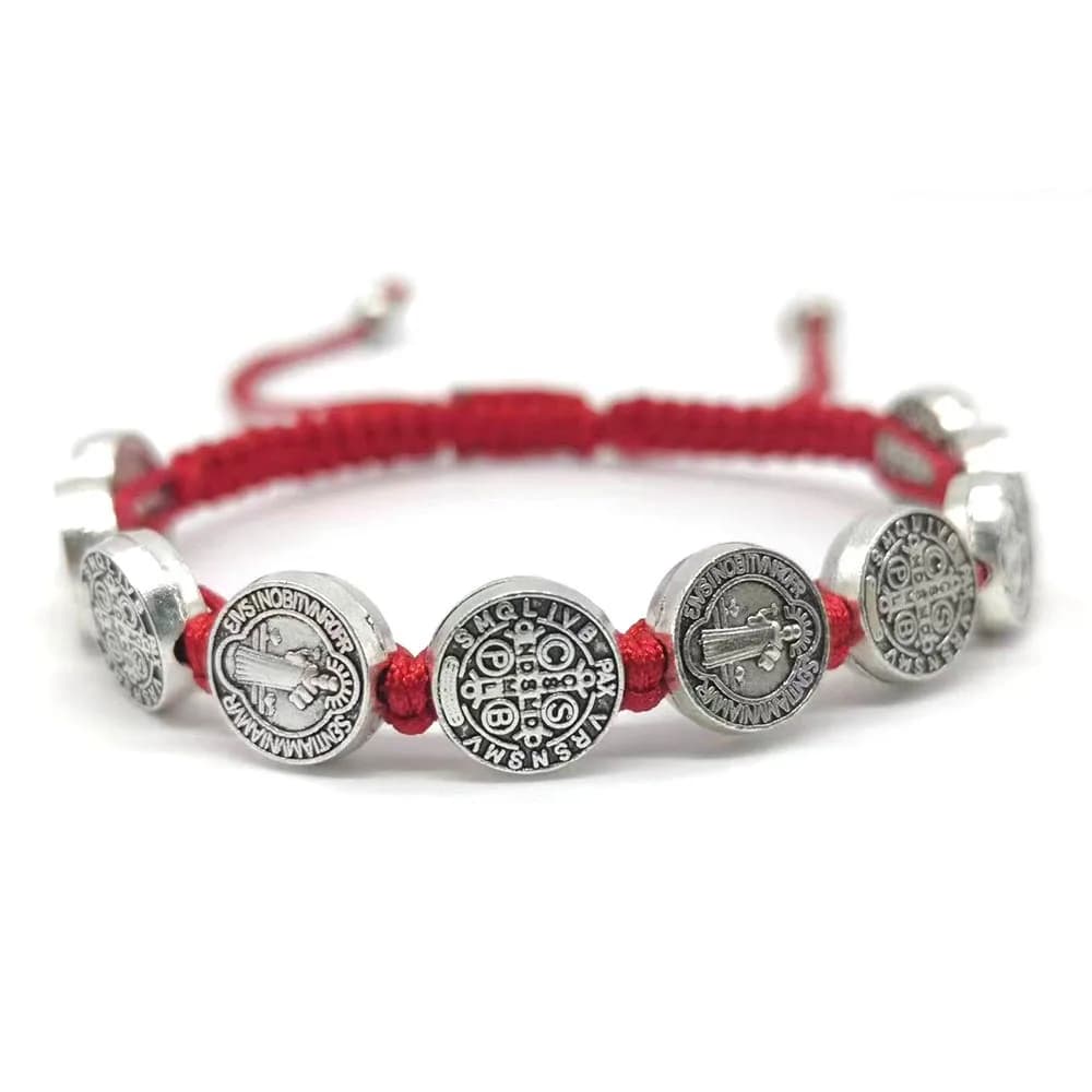 Bracciale regolabile intrecciato a mano con carta sacra esorcista vintage della Vergine Maria e Gesù per gioielli religiosi da uomo