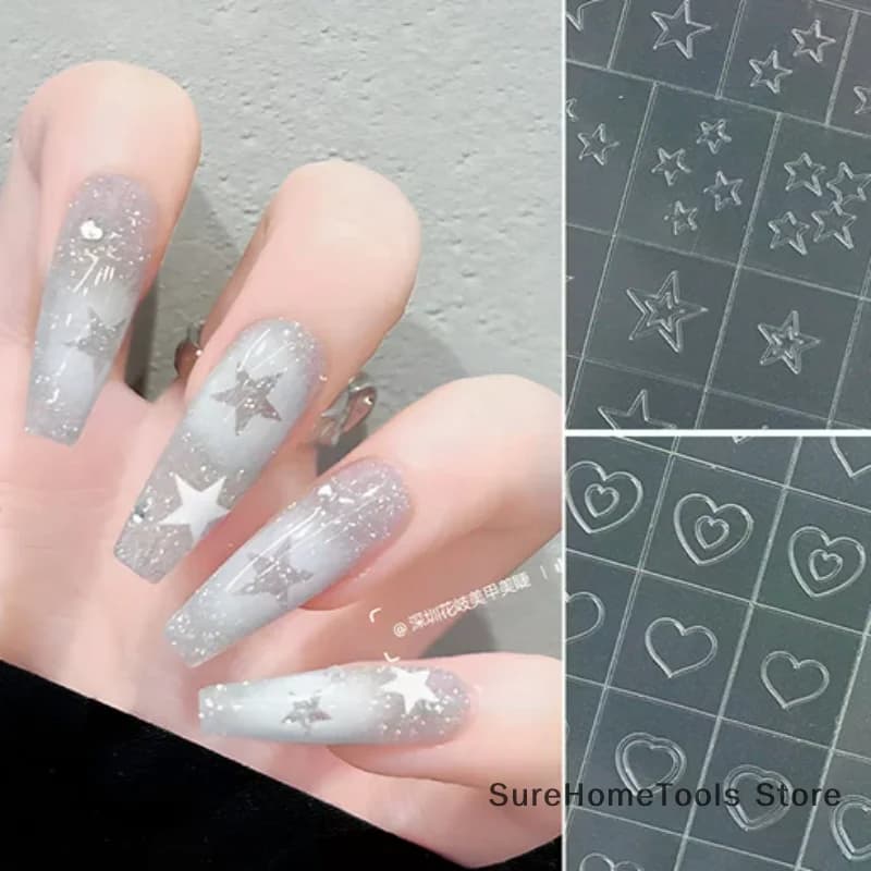 Nail Art Hollow Out Stickers Star Butterfly Love Modello autoadesivo Timbro Decorazioni per manicure con fascino per unghie