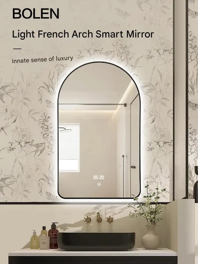 Specchio da Bagno LED Smart di Lusso, Impermeabile, da Parete, con Funzione Antiappannamento e Illuminazione Smerigliata per Bagni