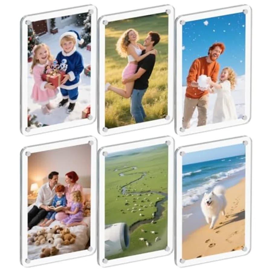 6 Pack Magnetic Picture Frame for Fridge, Photo Frame for Refrigerator, Double Sided Clear Photo Frame, Acrylic Picture Magnet