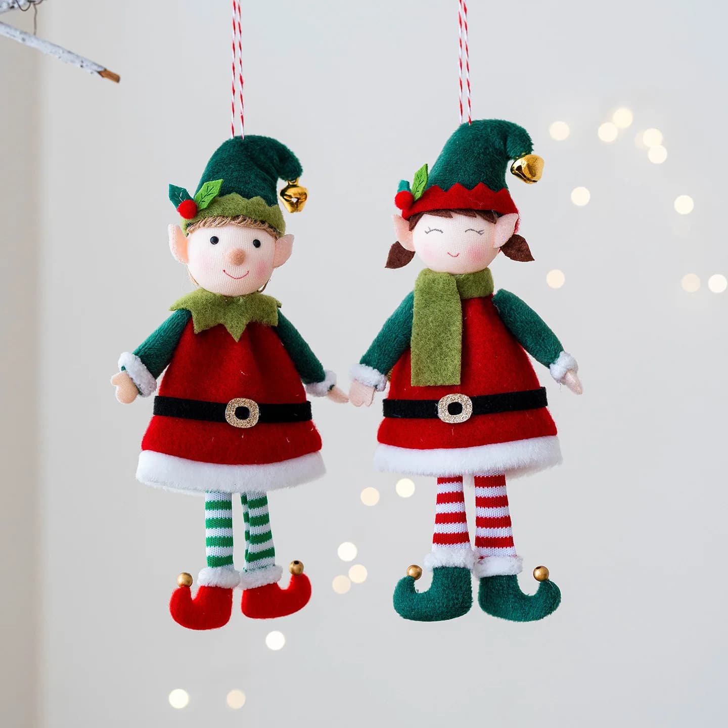 2 pezzi elfi di Natale bambole di peluche ripiene ornamenti appesi albero di Natale Decor carino ragazzo ragazza elfo ciondolo regali per bambini regali di Capodanno