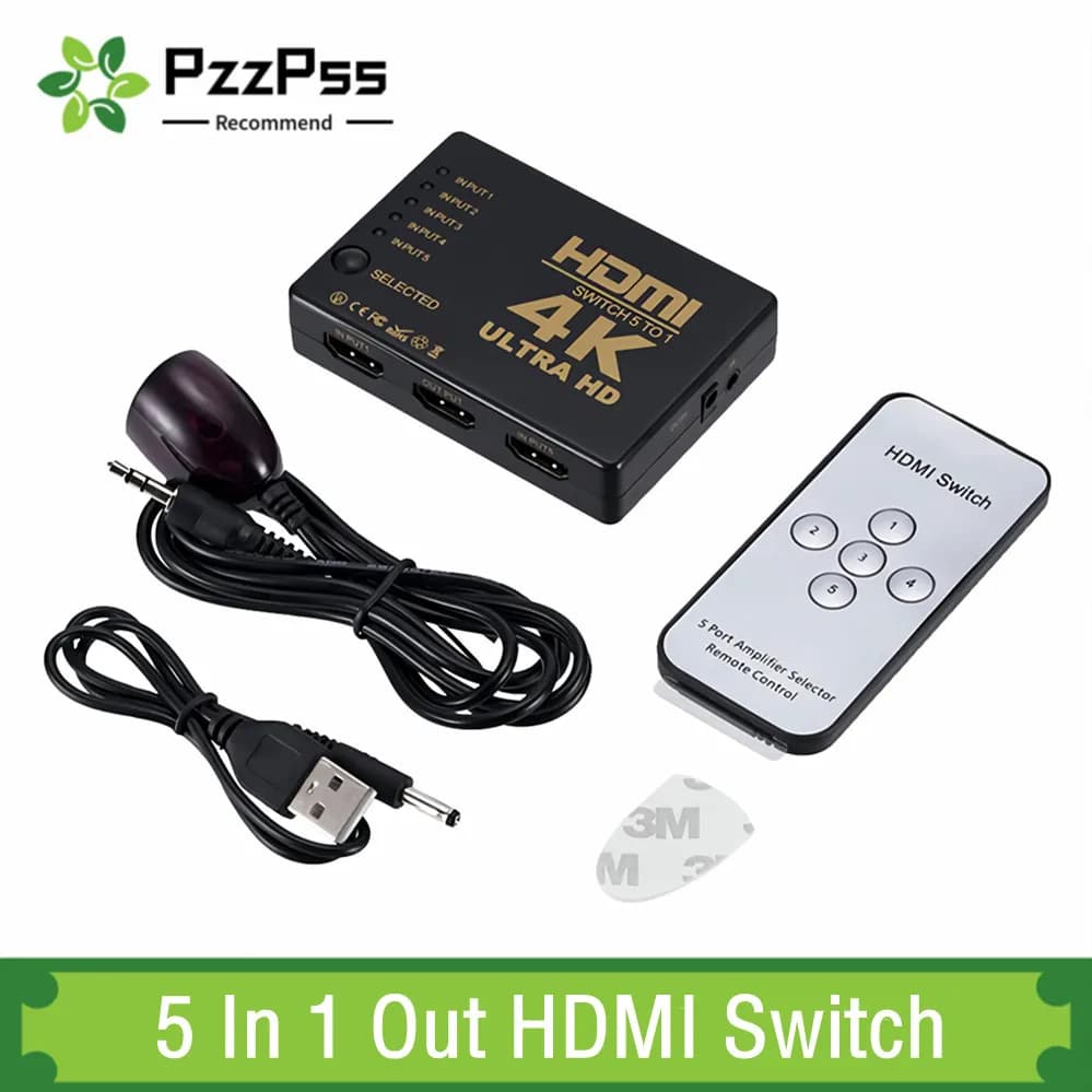 4K * 2K 3D 5x1 HDMI compatible switch 5 in 1 Out HD 1080P Video selector hub splitter adapter for Xbox PS4 DVD HDTV PC Laptop TV