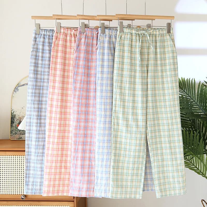 Pure cotton pyjamas trousers for nightwear Women's roomwear Spring Summer New wide Scottish pants pyjamas pants