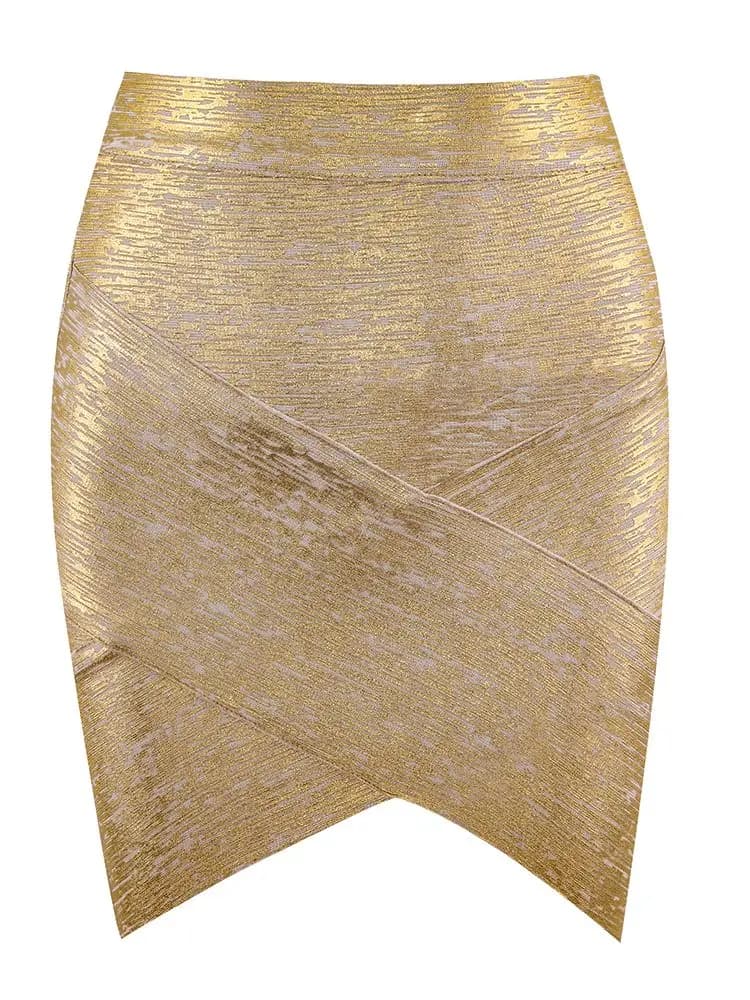Wholesale Women Summer Skirt Sexy Black Silver Gold Bandage Skirt High Street Designer Skinny Party Mini Pencil Skirts 45cm