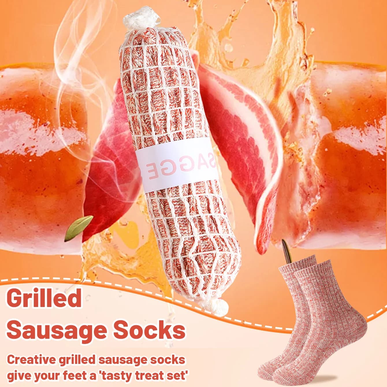 1 Pair of Unisex Mid-Calf Socks, Novelty and Fun Sausage Gift Box Socks, Creative Socks, Fashionable Style, Comfortable and Breathable, Suitable for Parties, Casual Wear, Valentine's Day, Halloween, Birthdays, Christmas, New Year, Thanksgiving, Autumn and Winter, All-Season Styles, Creative Gift Box