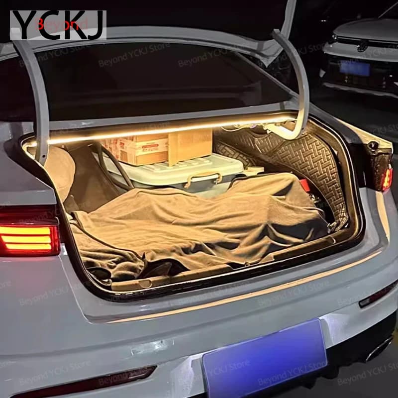 For GEELY Emgrand 2018-2025 Car Trunk Ambient Light Strip With Cigar Magnetic Induction Modified LED Atmosphere Lamp warm light