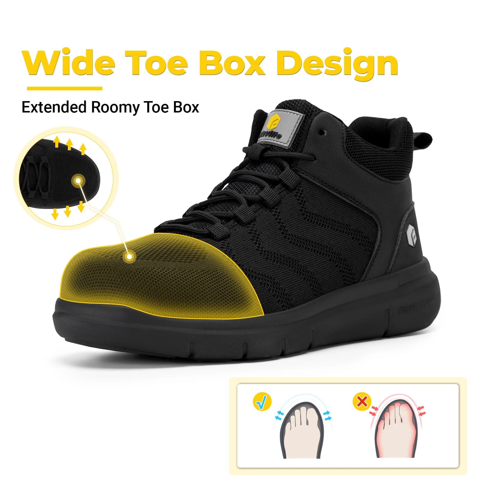 FitVille Men 's Shoes Extra Wide Toe Box Protect Boots Anti-slip High Top Hiking Shoes for Men Comfort