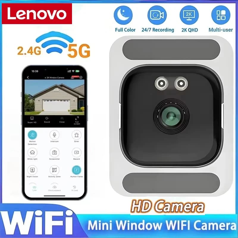Lenovo Camera 2.4/5GHz Wifi Window 1080 HD 3MP Full Color Night Vision Indoor Security Mini Stickable Window Monitoring Camera