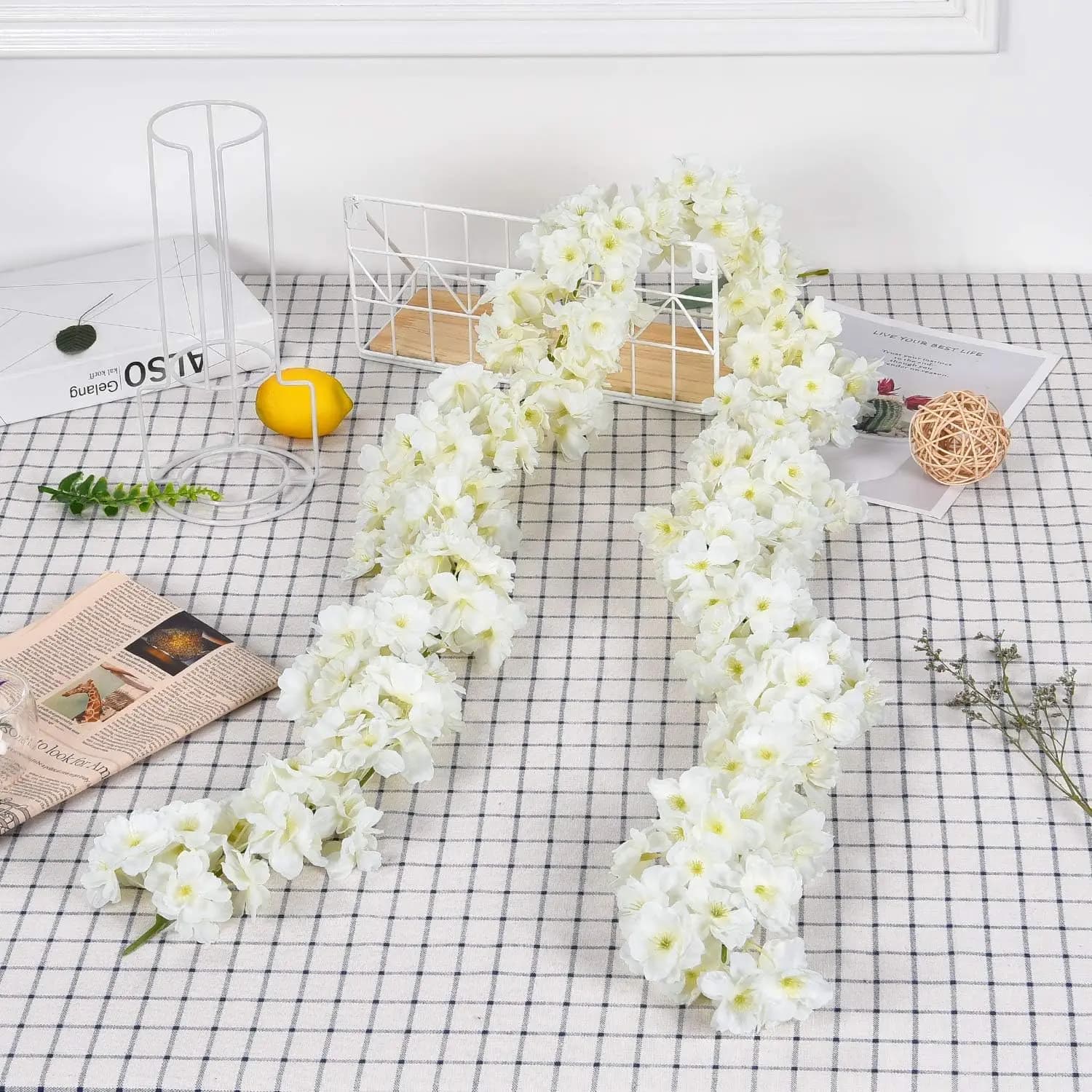 180CM Artificial Sakura Flowers, Rose Garland for Weddings, Home and Garden Decoration, Valentine's Day, Weddings, Fai-da- Silk Plants ♪