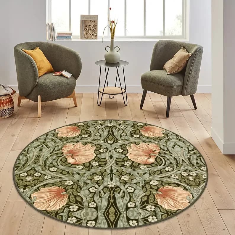 Tappeto albero della vita Tappeto William Morris Tappeto Morris Style Art Foglie botaniche Tappeto circolare Tappeto con accento floreale Tappeti rotondi naturali